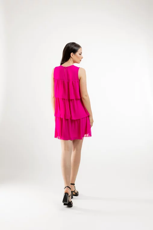 Rochie Caramel cu volane suprapuse fucsia R8431 picture - 3