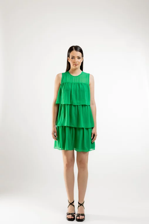 Rochie Caramel cu volane suprapuse verde R8431 picture - 7