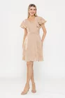 Rochie Caramel din in cu cordon și volane bej R8543 thumbnail picture - 