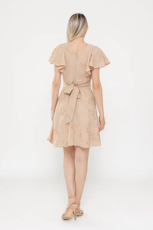 Rochie Caramel din in cu cordon și volane bej R8543 picture - 2