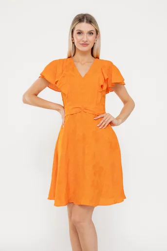 Rochie Caramel din in cu cordon și volane orange R8543