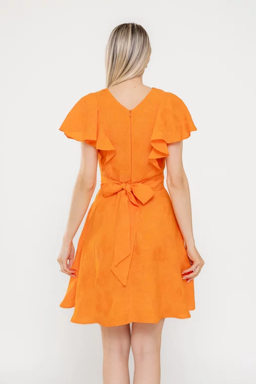 Rochie Caramel din in cu cordon și volane orange R8543 picture - 2