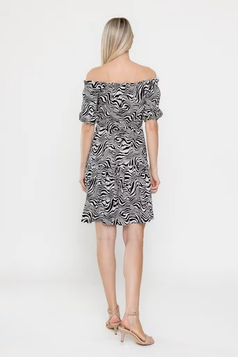 Rochie Caramel din in imprimeu zebră alb-negru R8548