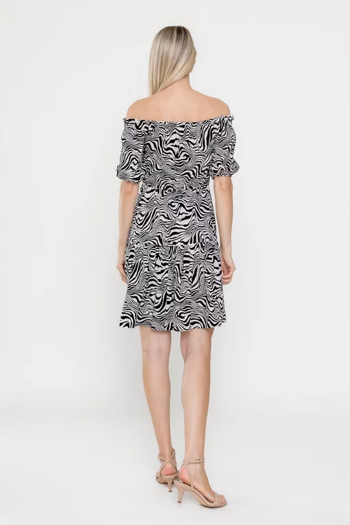 Rochie Caramel din in imprimeu zebră alb-negru R8548 picture - 2