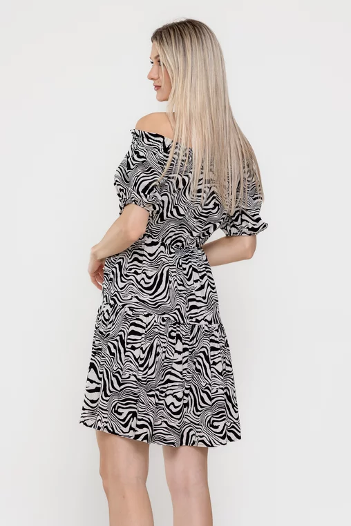 Rochie Caramel din in imprimeu zebră alb-negru R8548 picture - 4