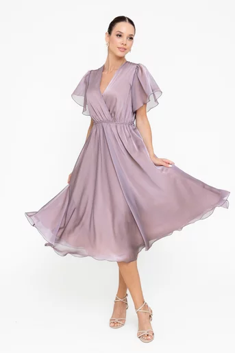Rochie Caramel elegantă cu decolteu petrecut old pink R8553