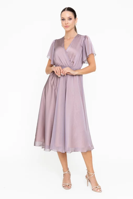 Rochie Caramel elegantă cu decolteu petrecut old pink R8553 picture - 4