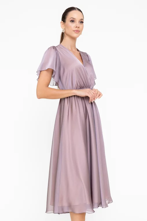 Rochie Caramel elegantă cu decolteu petrecut old pink R8553 picture - 5