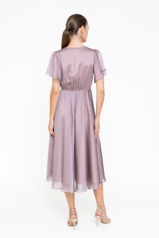 Rochie Caramel elegantă cu decolteu petrecut old pink R8553 picture - 3