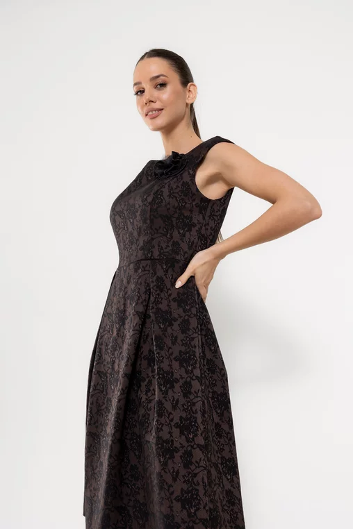 Rochie Caramel elegantă cu floare maro R8534 picture - 6