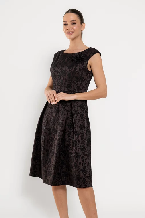 Rochie Caramel elegantă cu floare maro R8534 picture - 7