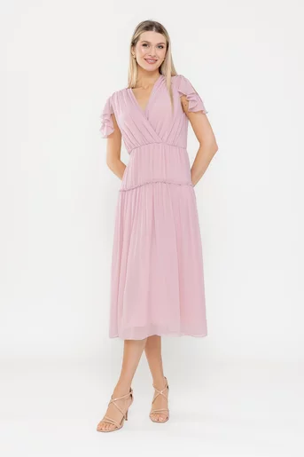Rochie Caramel elegantă din voal roz pudră R8540