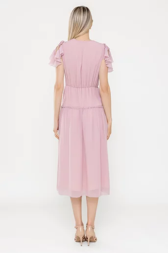 Rochie Caramel elegantă din voal roz pudră R8540