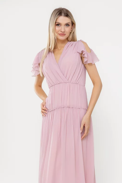 Rochie Caramel elegantă din voal roz pudră R8540 picture - 4