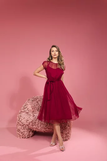 Rochie Caramel elegantă mătase naturală burgundy R8516