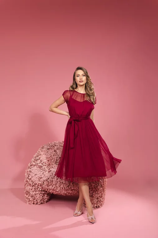 Rochie Caramel elegantă mătase naturală burgundy R8516 picture - 4