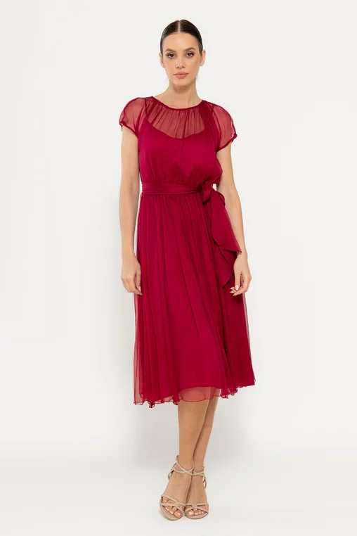Rochie Caramel elegantă mătase naturală burgundy R8516 picture - 7