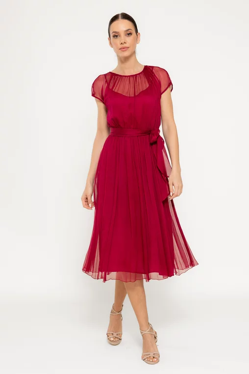Rochie Caramel elegantă mătase naturală burgundy R8516 picture - 5