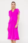 Rochie Caramel elegantă mătase naturală cu volan fucsia  R8539 thumbnail picture - 