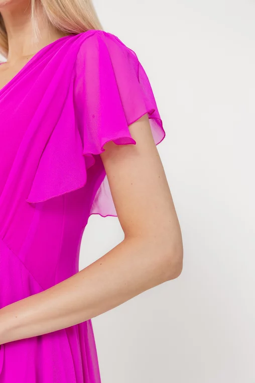 Rochie Caramel elegantă mătase naturală cu volan fucsia R8539 picture - 7