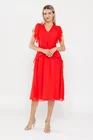 Rochie Caramel elegantă mătase naturală cu volan roșie R8539 thumbnail picture - 