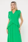 Rochie Caramel elegantă mătase naturală cu volan verde  R8539 thumbnail picture - 