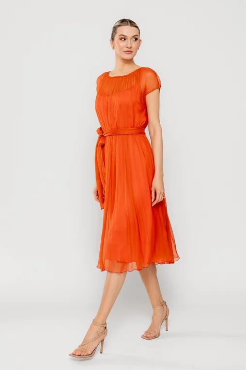 Rochie Caramel elegantă mătase naturală orange R8516 picture - 6