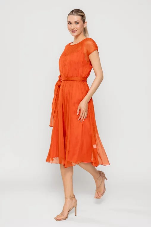 Rochie Caramel elegantă mătase naturală orange R8516 picture - 8