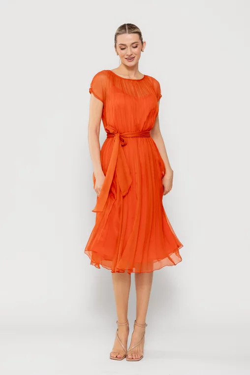 Rochie Caramel elegantă mătase naturală orange R8516 picture - 10
