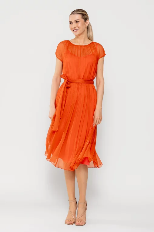 Rochie Caramel elegantă mătase naturală orange R8516 picture - 5