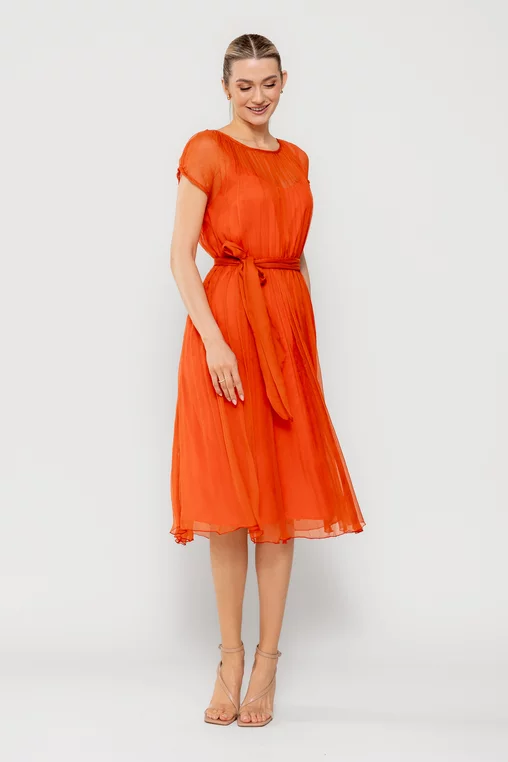 Rochie Caramel elegantă mătase naturală orange R8516 picture - 7
