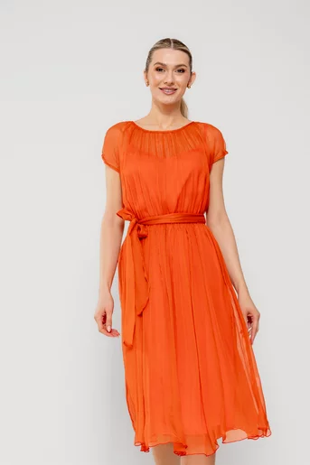 Rochie Caramel elegantă mătase naturală orange R8516