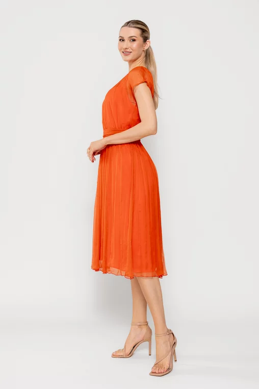 Rochie Caramel elegantă mătase naturală orange R8516 picture - 9