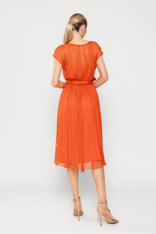 Rochie Caramel elegantă mătase naturală orange R8516 picture - 3