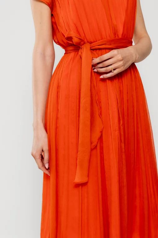 Rochie Caramel elegantă mătase naturală orange R8516 picture - 4