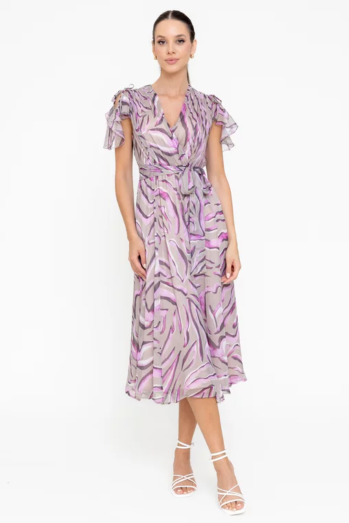 Rochie Caramel elegantă vâscoză imprimată și fir lame mov R8545 picture - 5