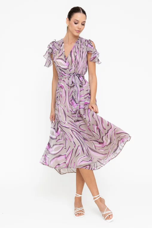Rochie Caramel elegantă vâscoză imprimată și fir lame mov R8545 picture - 6