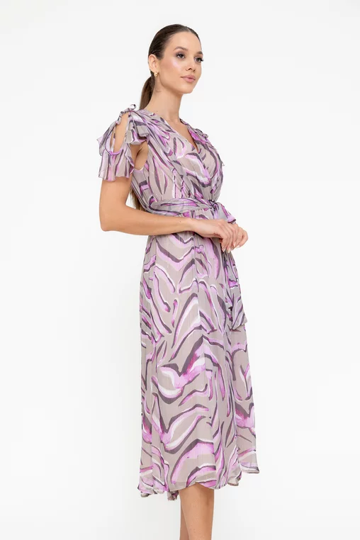 Rochie Caramel elegantă vâscoză imprimată și fir lame mov R8545 picture - 7