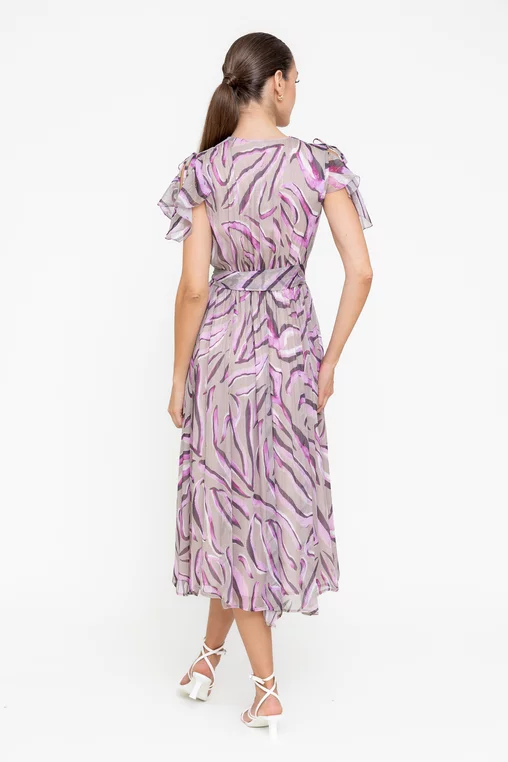 Rochie Caramel elegantă vâscoză imprimată și fir lame mov R8545 picture - 2
