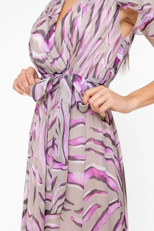 Rochie Caramel elegantă vâscoză imprimată și fir lame mov R8545 picture - 4