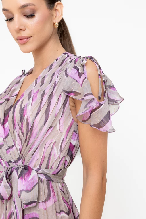 Rochie Caramel elegantă vâscoză imprimată și fir lame mov R8545 picture - 3