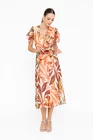 Rochie Caramel elegantă vâscoză imprimată și fir lame portocalie R8545 thumbnail picture - 
