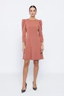 Rochie Caramel evazată cu mâneci bufante cărămizie R8502 thumbnail picture - 
