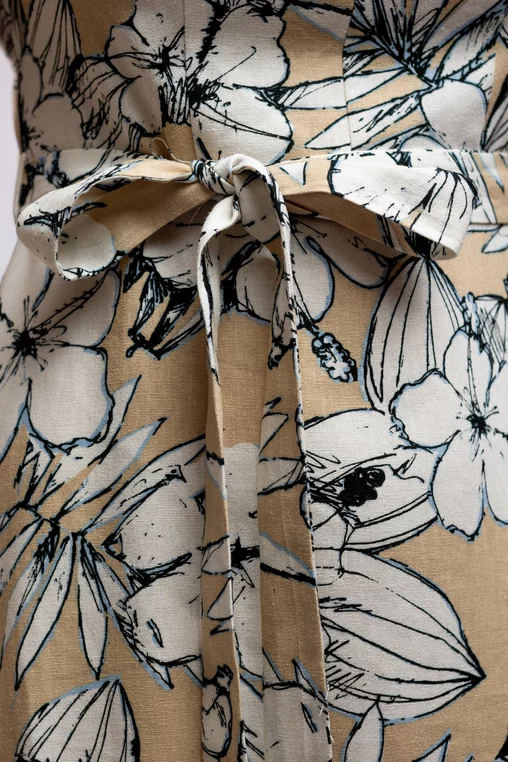 Rochie Caramel evazată in cu imprimeu floral bej R8435 picture - 2
