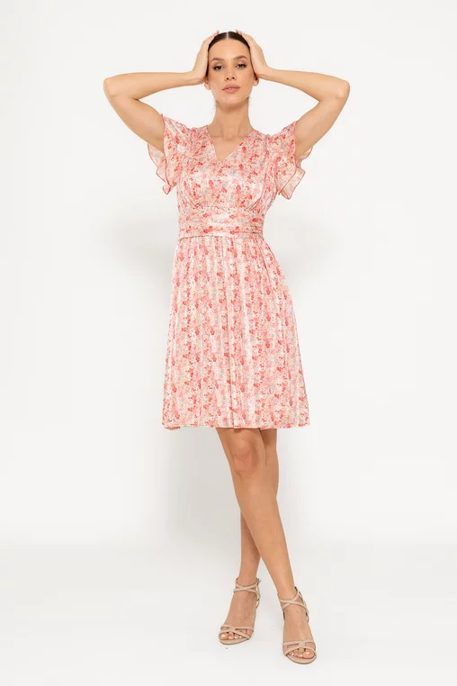 Rochie Caramel imprimeu floral cu talia marcată R8519 picture - 4