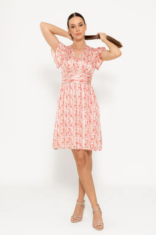 Rochie Caramel imprimeu floral cu talia marcată R8519 picture - 1
