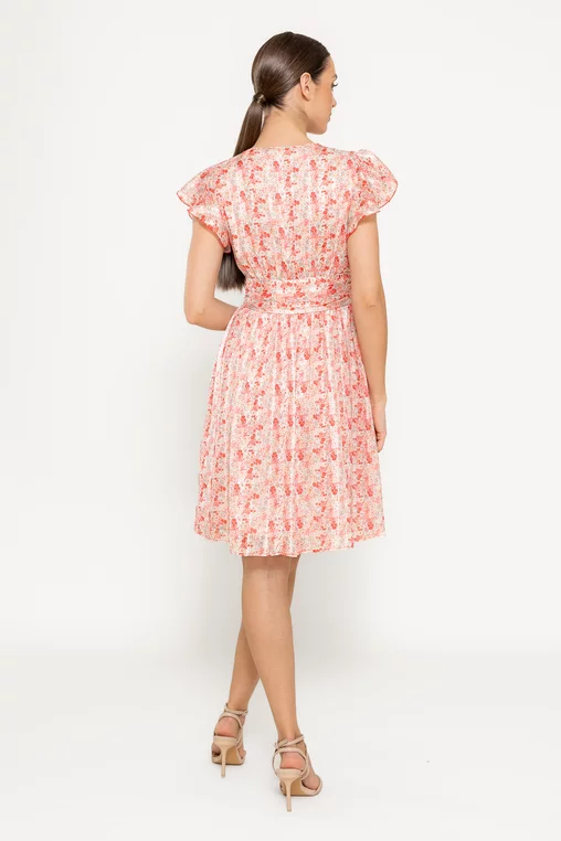 Rochie Caramel imprimeu floral cu talia marcată R8519 picture - 3