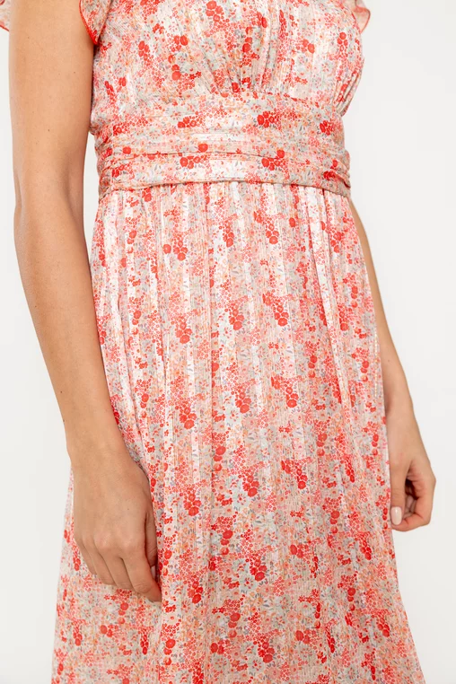 Rochie Caramel imprimeu floral cu talia marcată R8519 picture - 2