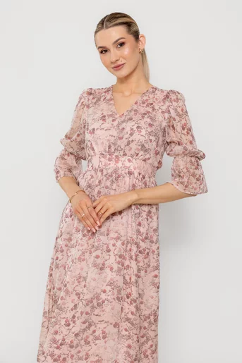 Rochie Caramel imprimeu floricele roz R8512