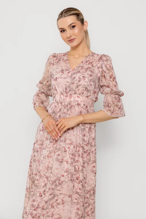 Rochie Caramel imprimeu floricele roz R8512 picture - 1